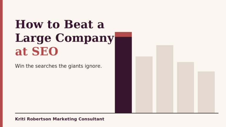 How to beat a large company at SEO shown as a small business bar outranking larger competitor bars