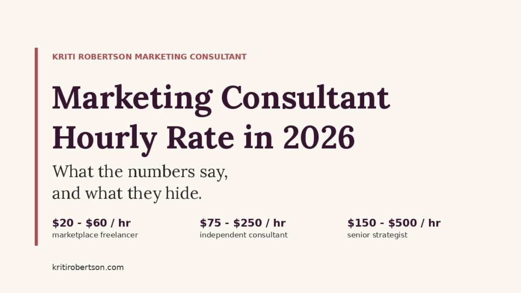 Marketing consultant hourly rate ranges in 2026 from a business marketing consultant, Kriti Robertson Marketing Consultant